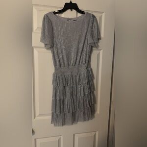 MSK Shimmering Silver Tiered Mini Dress